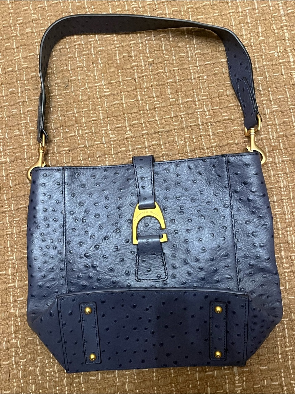 Dooney & Bourke Navy Ostrich-Texture Shoulder Bag with Gold Hardware